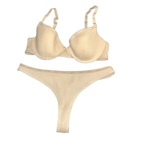 Lounge Nude Ribbed Bra and Panty Set | 36b / medium
